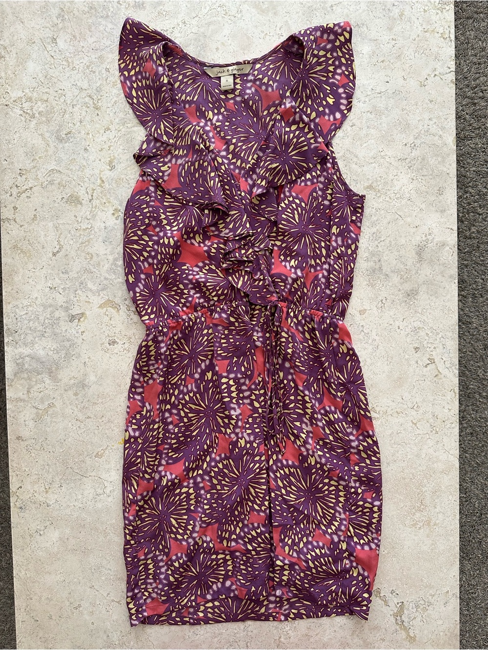 Sleeveless Purple Floral-Pattern Mini Dress with Ruffle V-Neck